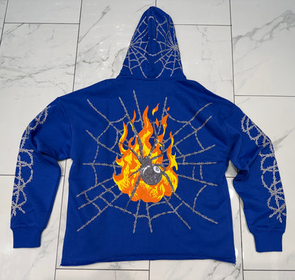 Verselli Rhinestone Graphic Raw-Hem Pullover Hoodie (Read Description)