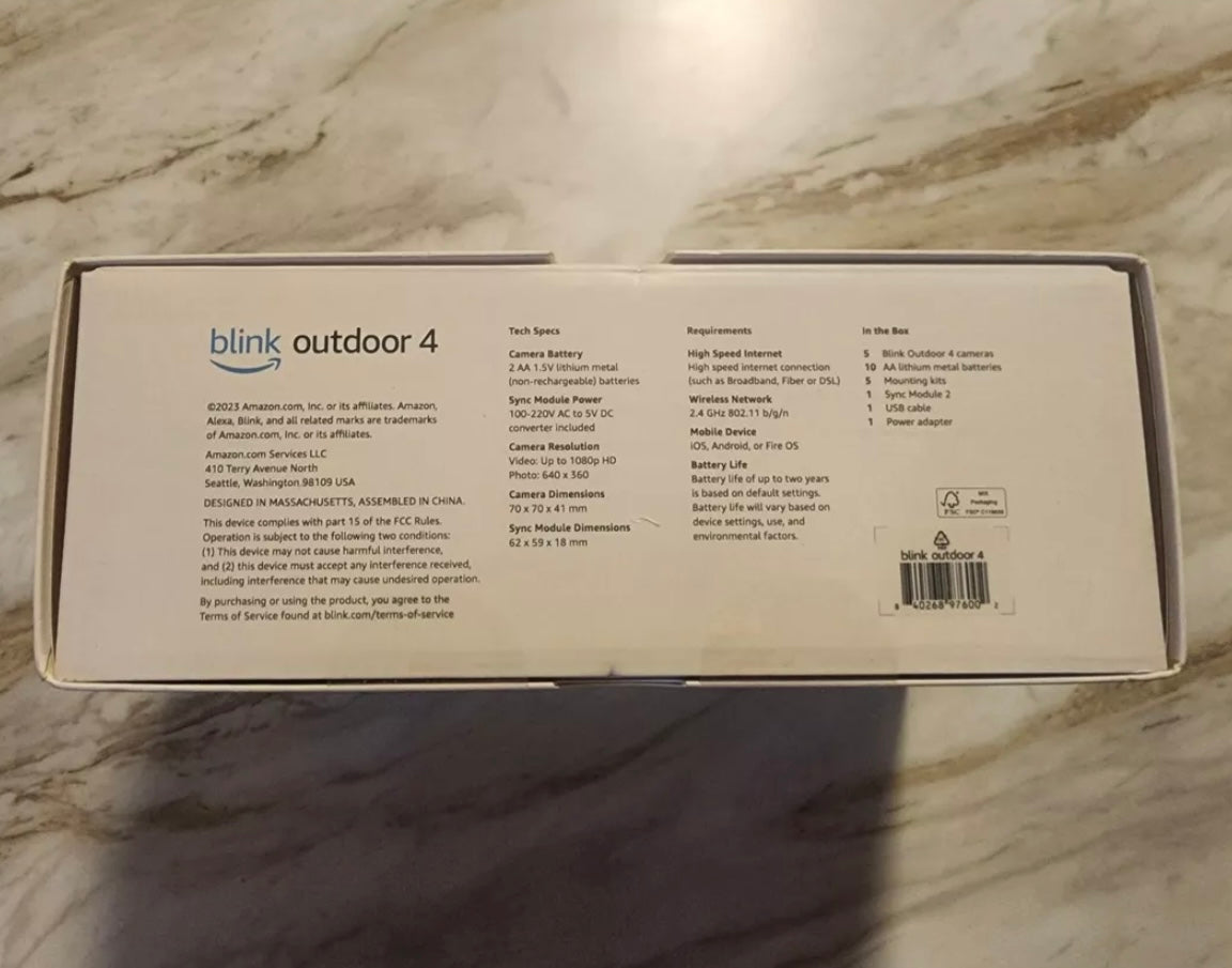 Blink Outdoor 4TH Generation Smart Battery-Powered 5 Camera Security System (FINAL SALE-NO RETURNS)