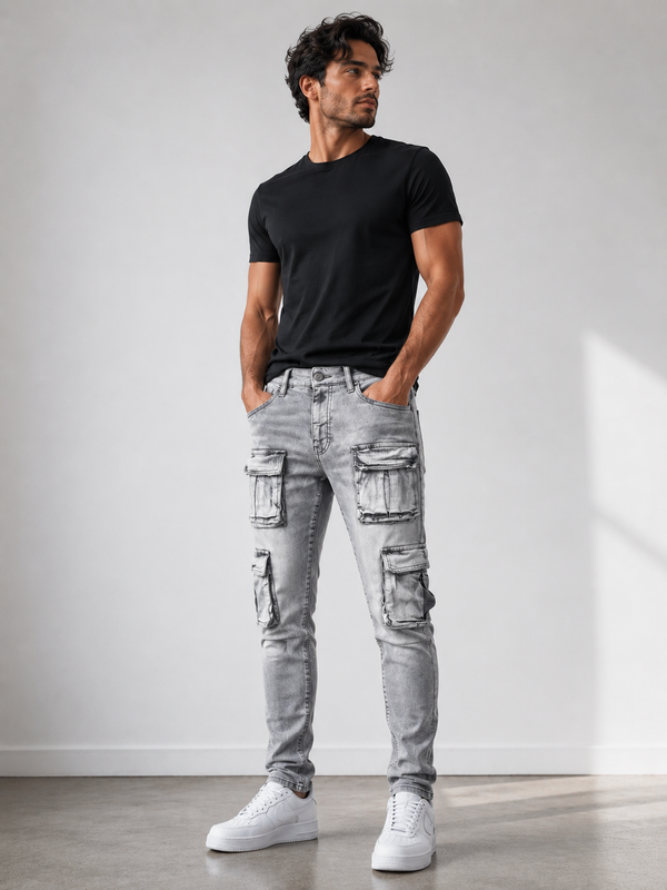 Jordan Denim w/ Cargo Pockets Slim Taper Fit Jeans (Cement Wash)