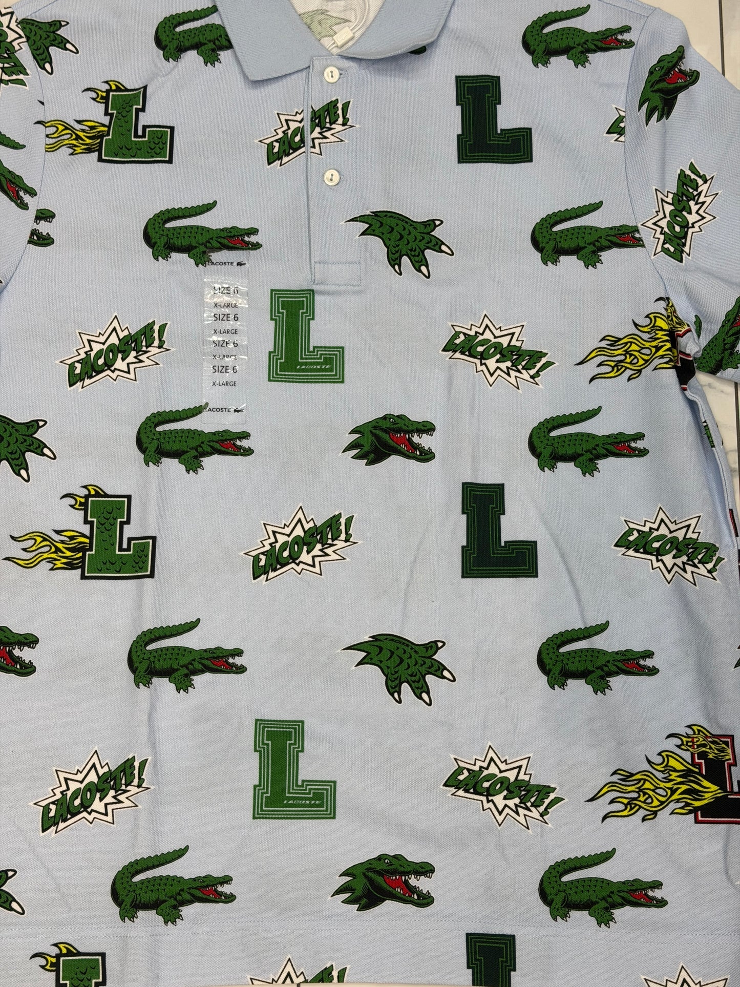 Lacoste Allover Crocodile Blue Polo Shirt