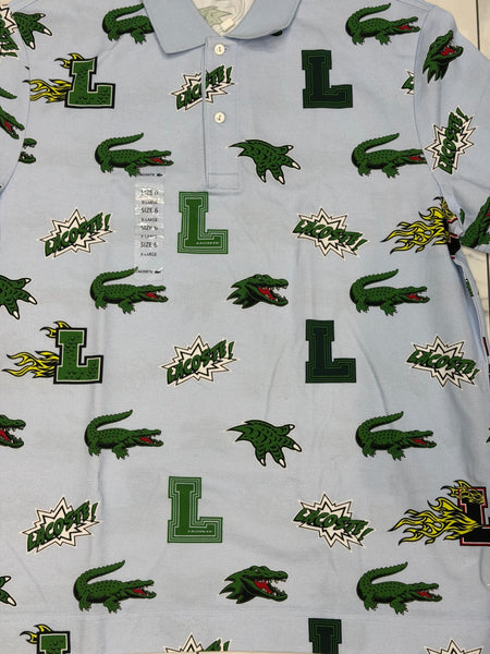 Lacoste Allover Crocodile Blue Polo Shirt