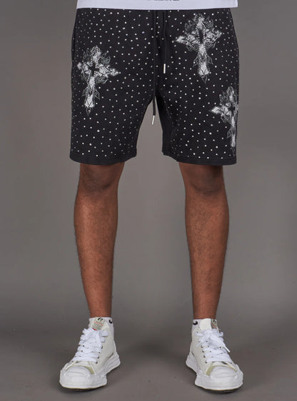 NME Black Washed Rhinestone Shorts