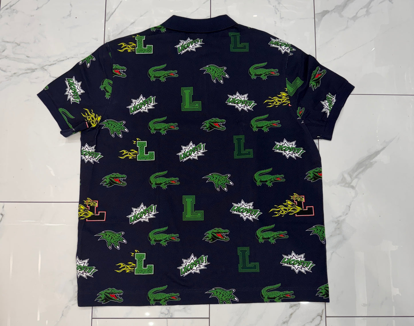 Lacoste Allover Crocodile Navy Blue  Polo Shirt