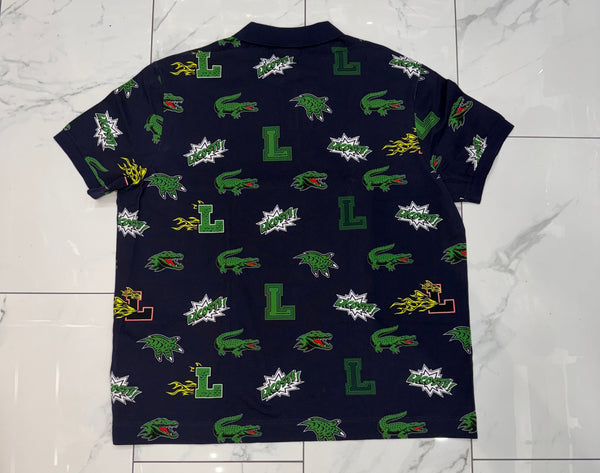 Lacoste Allover Crocodile Navy Blue  Polo Shirt