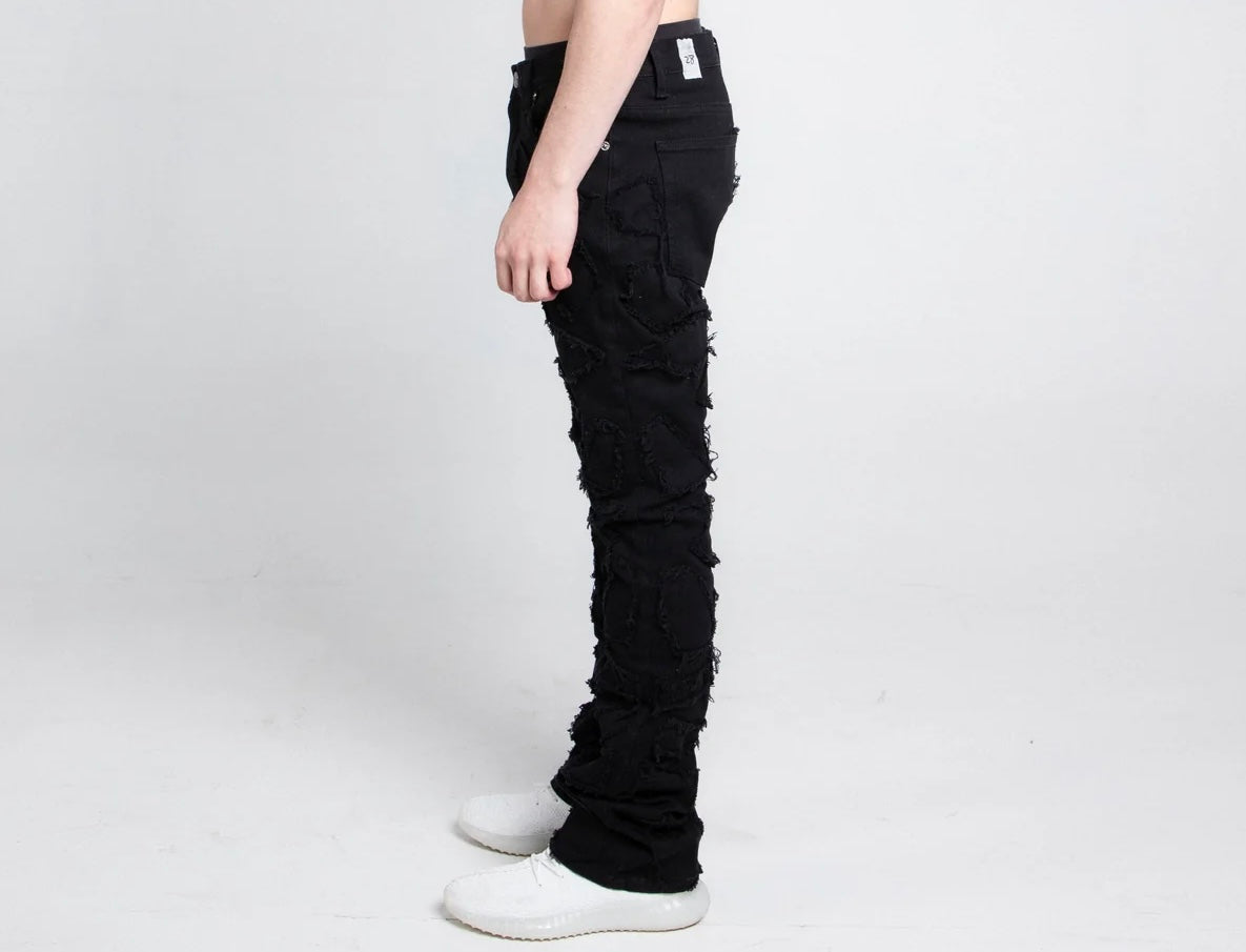 Armor Stone Patches Mid-Rise Stacked Black Jeans
