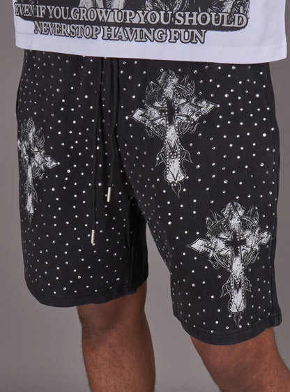 NME Black Washed Rhinestone Shorts