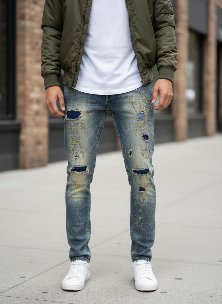 M. Society Artic Blue Wash Ripped Skinny Fit Jeans