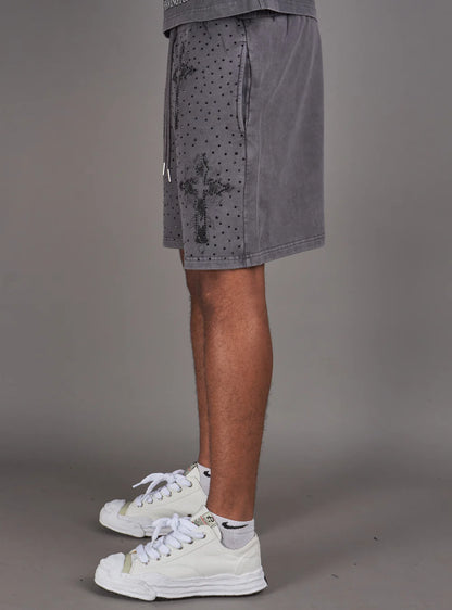 NME Grey Washed Rhinestone Shorts U
