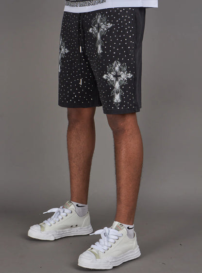 NME Black Washed Rhinestone Shorts