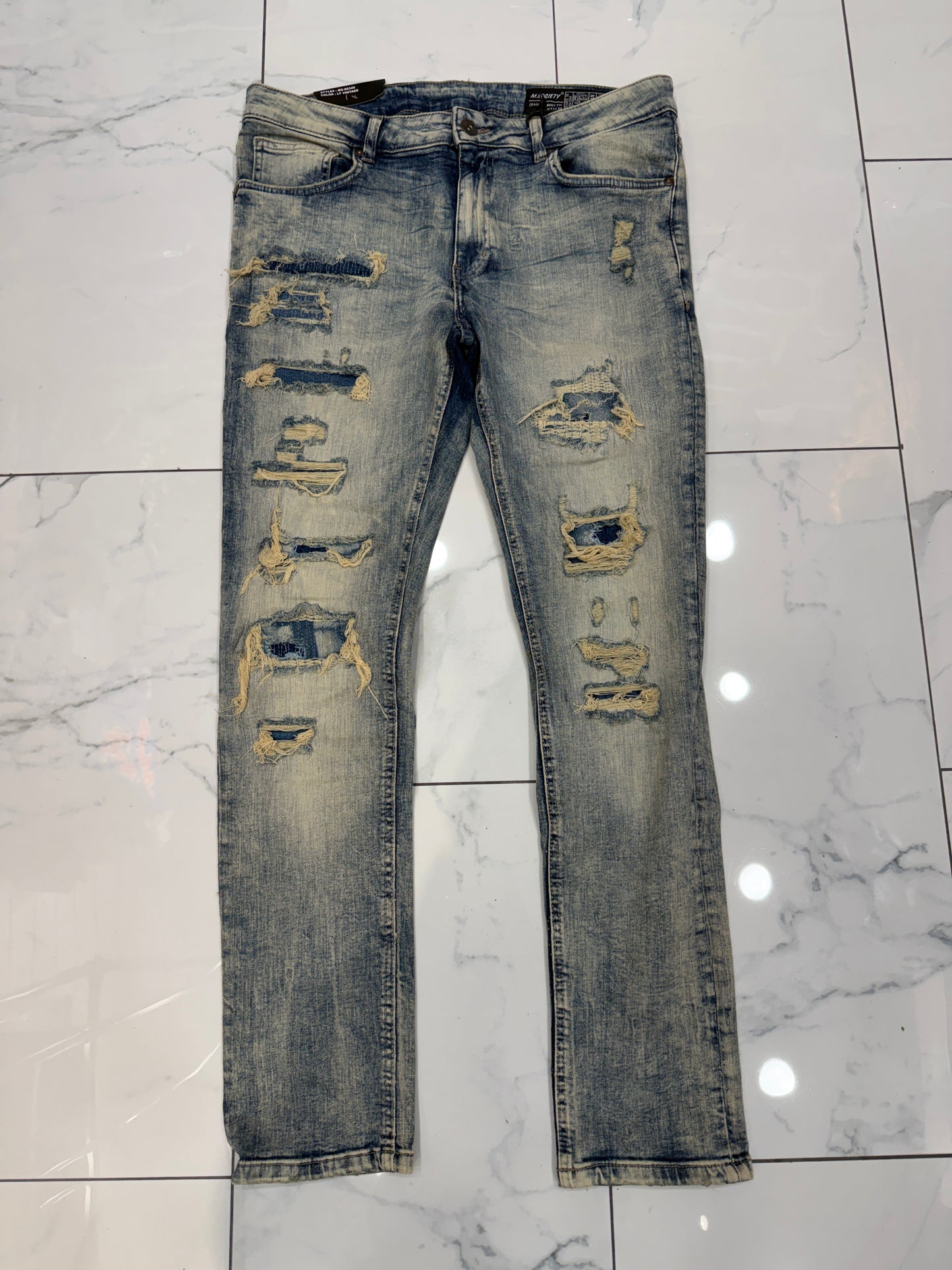 M. Society Light Vintage Blue Wash Ripped Skinny Fit Jeans U
