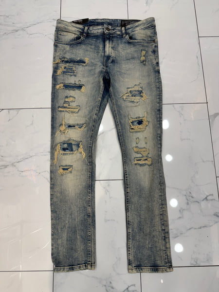 M. Society Light Vintage Blue Wash Ripped Skinny Fit Jeans U