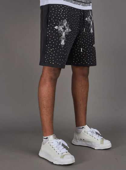 NME Black Washed Rhinestone Shorts