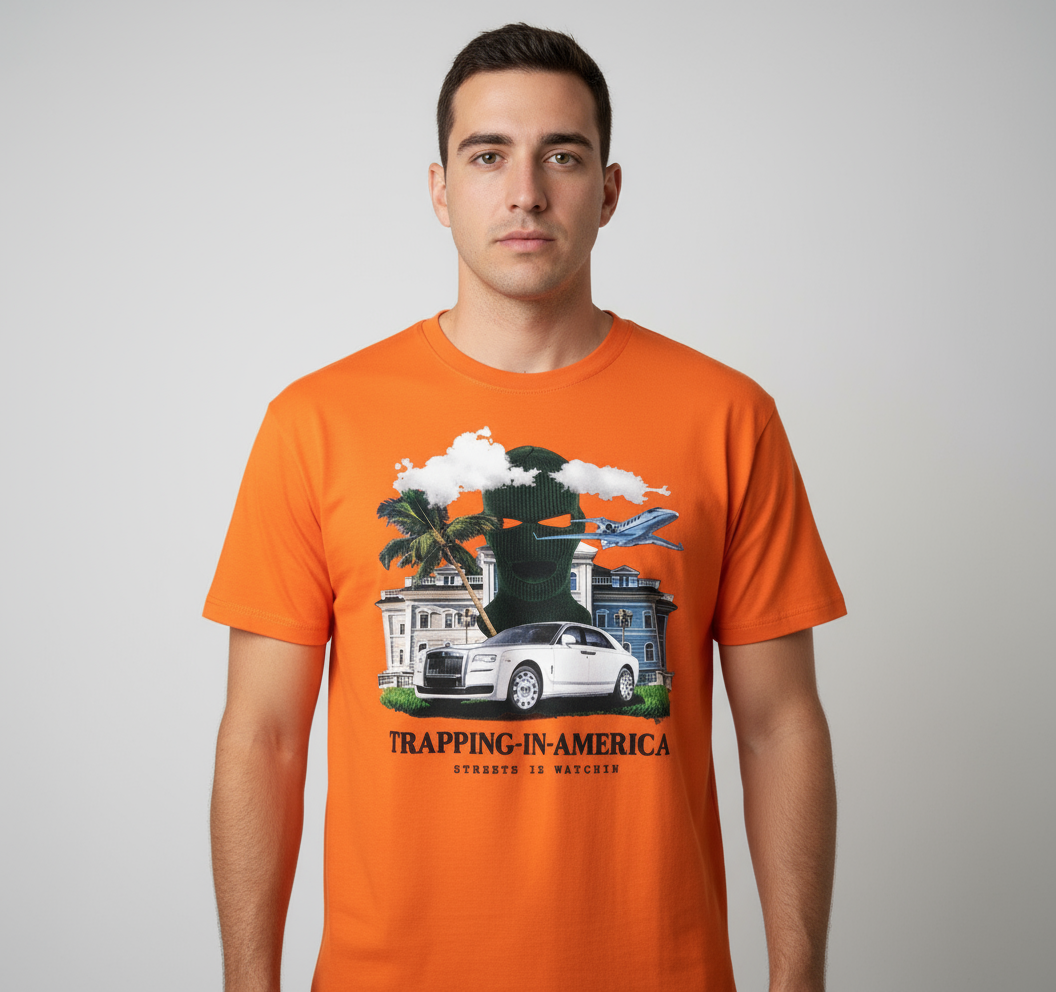 Streetz Iz Watchin Orange Trapping In America T-Shirt