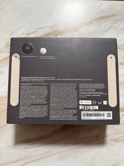 Google Nest Learning Thermostat 4th Gen + 2nd Gen Temp. Sensor-Polished Obsidian