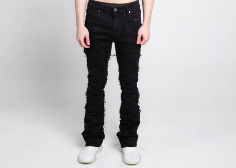 Armor Stone Patches Mid-Rise Stacked Black Jeans