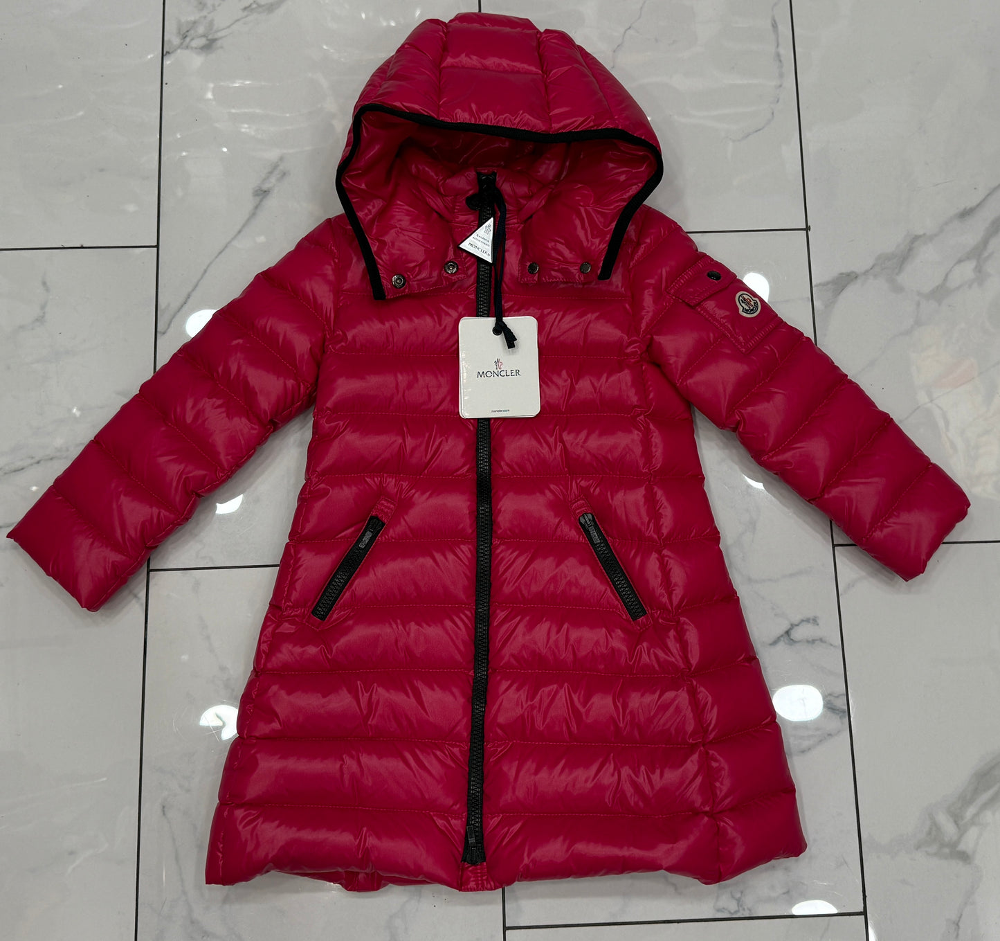 Kids Moncler Moka Giubbotto Long Pink Down Puffer Parka Enfant Girls  (RETAIL $765)