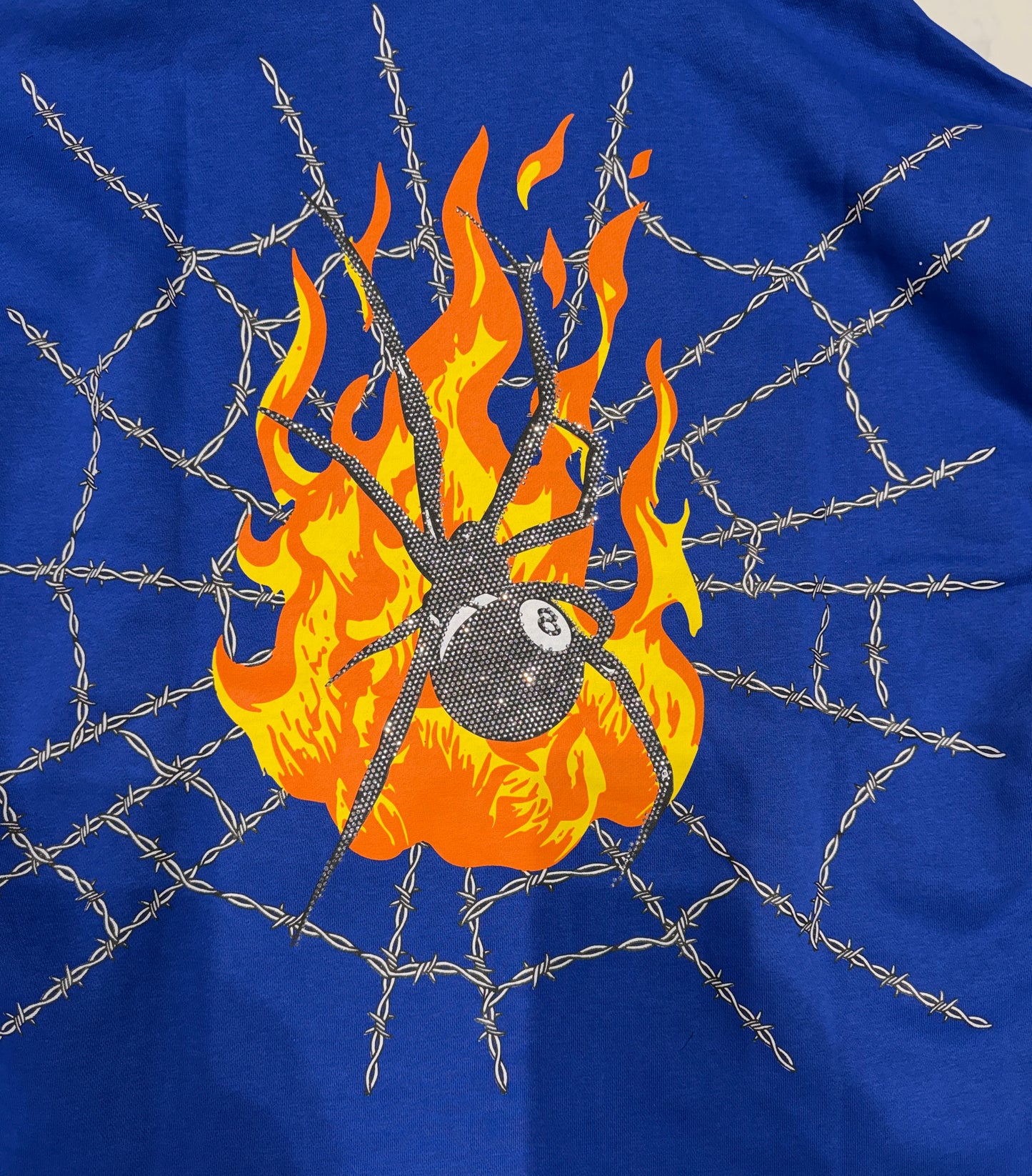 Verselli Rhinestone Graphic Raw-Hem Pullover Hoodie (Read Description)