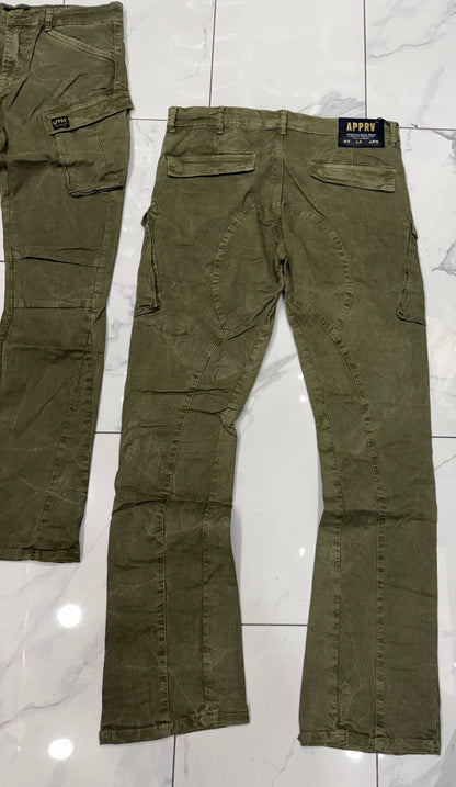 Apprv Denim Stacked Cargo Pants (Olive)