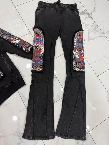 Hudson Black Acid Windows Fleece Stacked Fit Sweatsuit