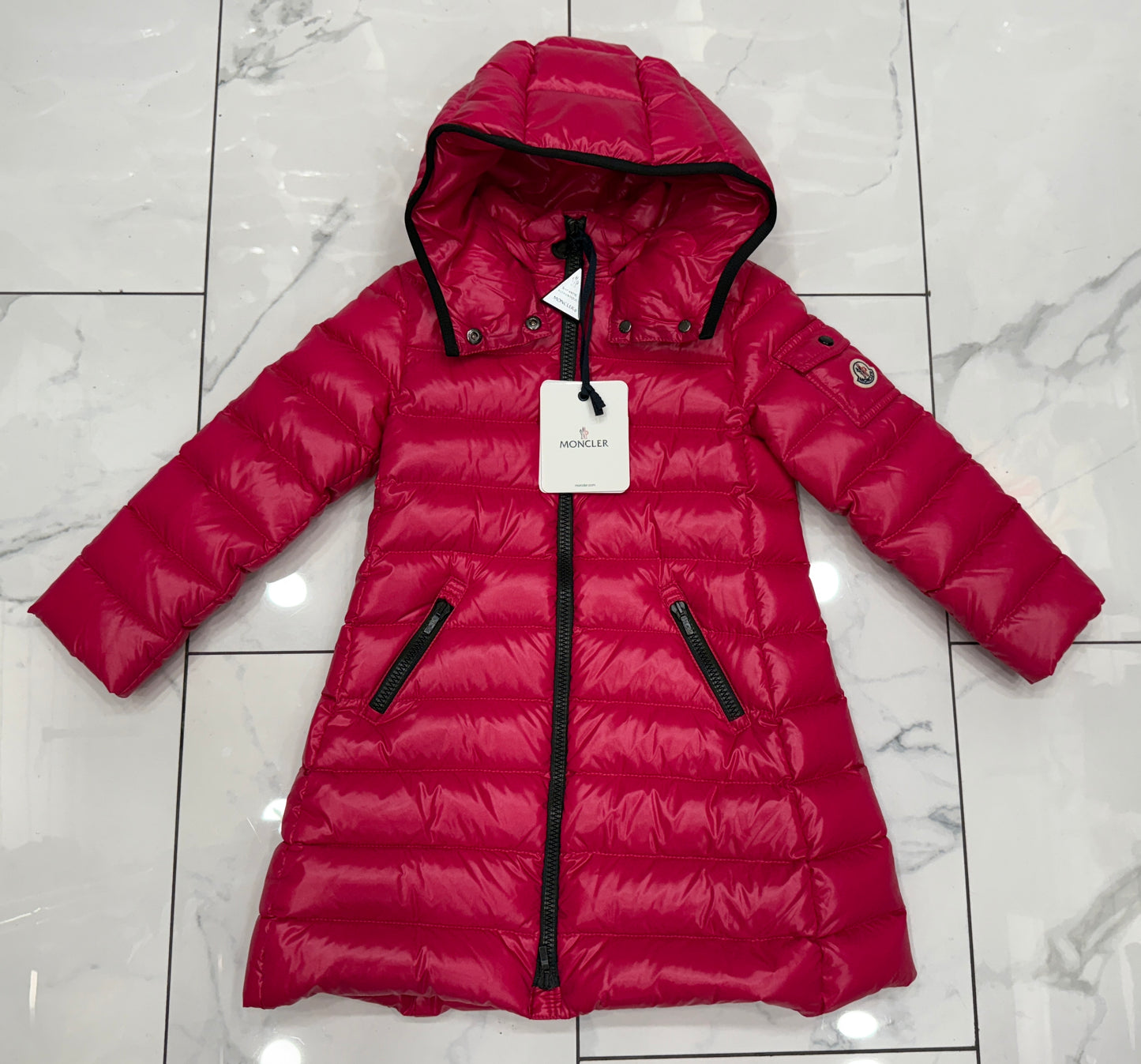 Kids Moncler Moka Giubbotto Long Pink Down Puffer Parka Enfant Girls  (RETAIL $765)