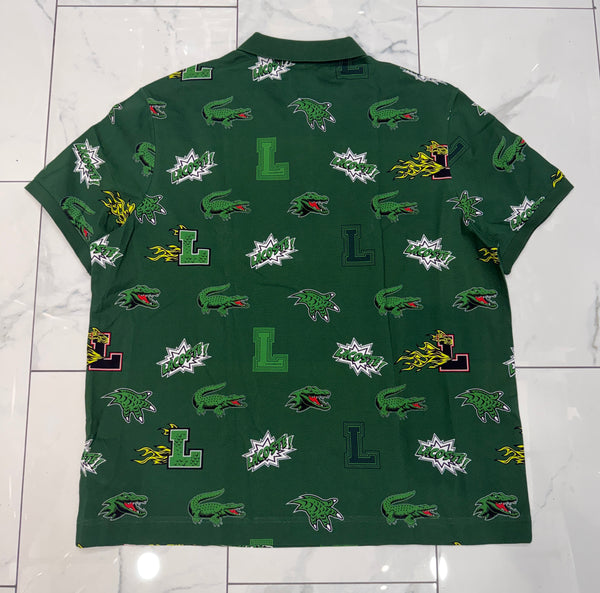 Lacoste Allover Crocodile Green Polo Shirt