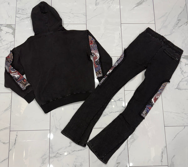 Hudson Black Acid Windows Fleece Stacked Fit Sweatsuit