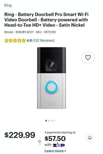 Ring - Battery Doorbell Pro Smart Wi-Fi Video Doorbell - Battery-powered ( NO RETURNS—FINAL SALE)