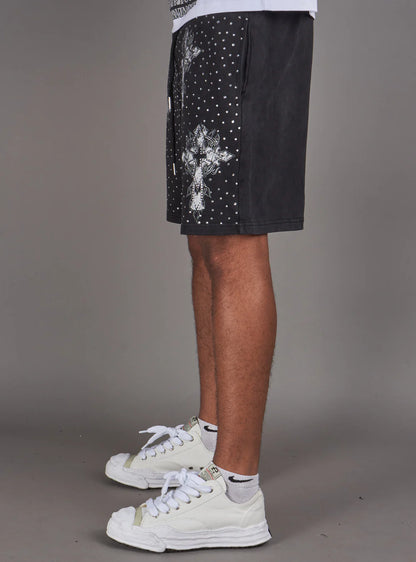 NME Black Washed Rhinestone Shorts