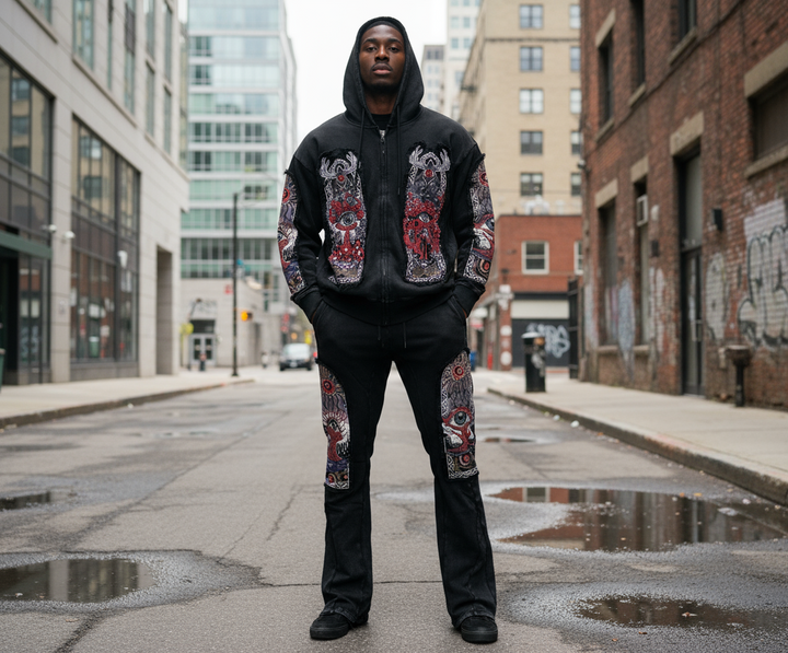 Hudson Black Acid Windows Fleece Stacked Fit Sweatsuit U