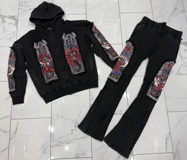 Hudson Black Acid Windows Fleece Stacked Fit Sweatsuit