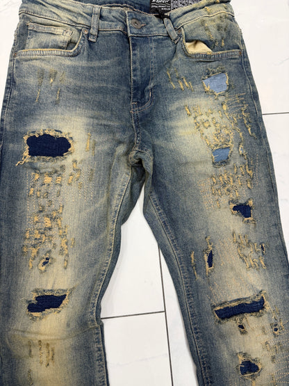 M. Society Artic Blue Wash Ripped Skinny Fit Jeans