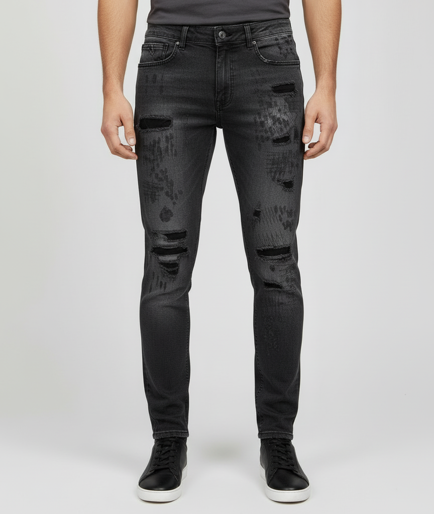 M. Society Black Wash Ripped Skinny Fit Jeans