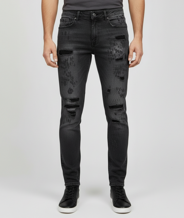 M. Society Black Wash Ripped Skinny Fit Jeans U
