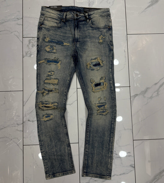 M. Society Light Vintage Blue Wash Ripped Skinny Fit Jeans