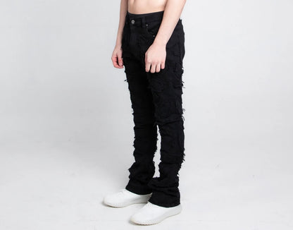 Armor Stone Patches Mid-Rise Stacked Black Jeans
