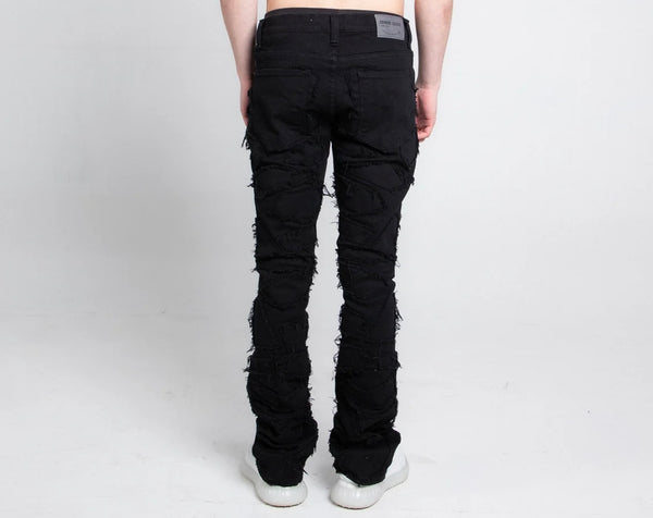Armor Stone Patches Mid-Rise Stacked Black Jeans