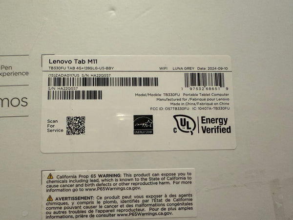 Lenovo Tab M11 11" Tablet 128GB - Storm Grey( NO RETURNS—FINAL SALE)
