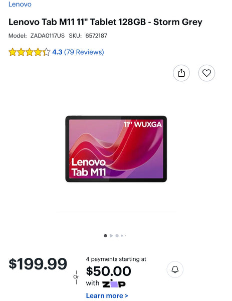 Lenovo Tab M11 11" Tablet 128GB - Storm Grey( NO RETURNS—FINAL SALE)