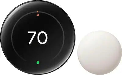 Google Nest Learning Thermostat 4th Gen + 2nd Gen Temp. Sensor-Polished Obsidian