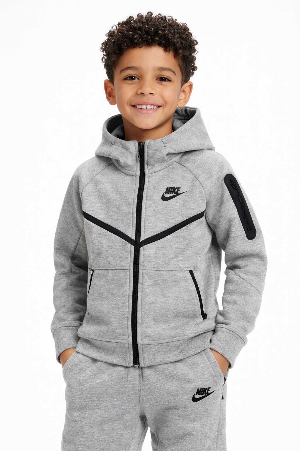 Authentic Big Kids Nike Tech Fleece Full Zip Hoodie & Pants Set (Grey)