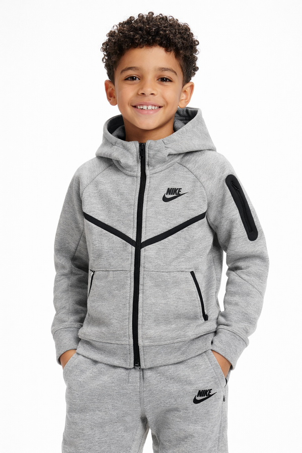 Authentic Big Kids Nike Tech Fleece Full Zip Hoodie & Pants Set (Grey)