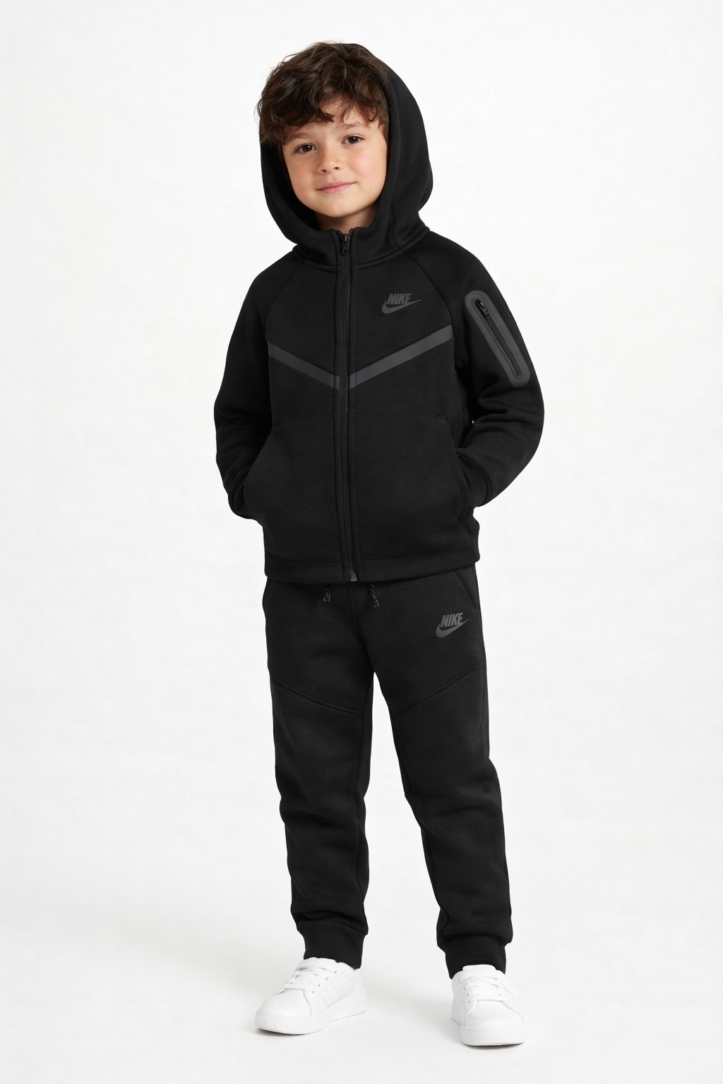 Authentic Big Kids Nike Tech Fleece Full Zip Hoodie & Pants Set (Black)