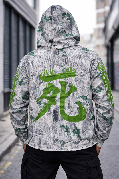 Verselli Camo w/Green Floral Rhinestone Samurai Graphic Pullover Hoodie (Read Description)