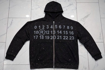 Verselli Rhinestone Studded Zip-Up Streetwear Hoodie (Runs One Size Big)
