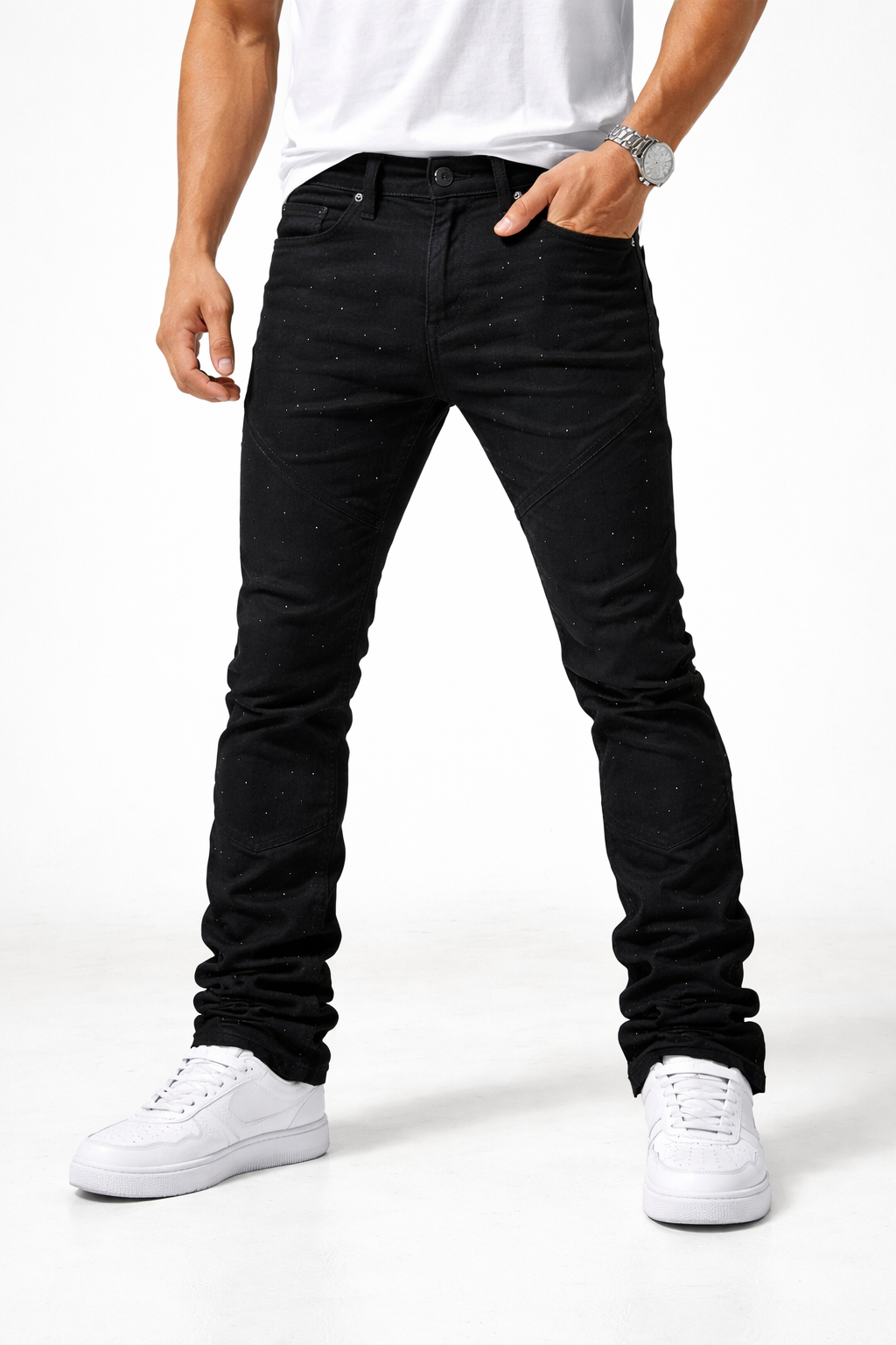 Jordan Craig x Liquid Crystal Rhinestone Stacked Jeans