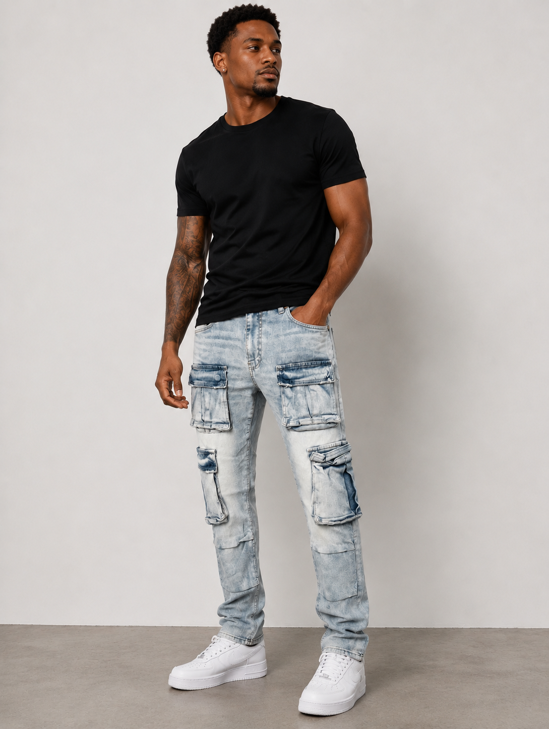 Jordan Denim w/ Cargo Pockets Slim Taper Fit Jeans (Iced White)