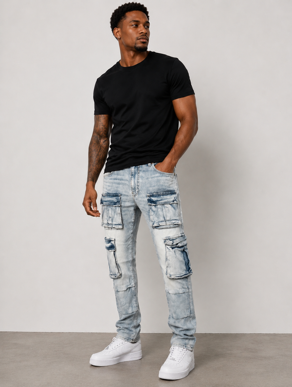 Jordan Denim w/ Cargo Pockets Slim Taper Fit Jeans (Iced White)