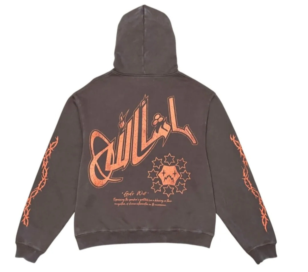 Wrathboy Gods Will Straight/Zipper Stacked Heavyweight Sweatpants Set (Brown) U