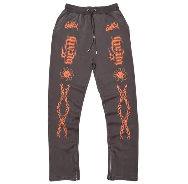 Wrathboy Gods Will Straight/Zipper Stacked Heavyweight Sweatpants Set (Brown)