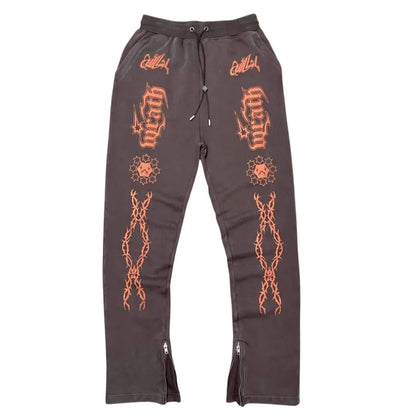 Wrathboy Gods Will Straight/Zipper Stacked Heavyweight Sweatpants Set (Brown) U